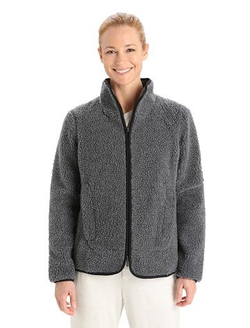 Dámské Mikiny S Kapucí Icebreaker RealFleece™ Merino High Pile Long Sleeve Zip Šedé Černé | CZ 1285TCEV